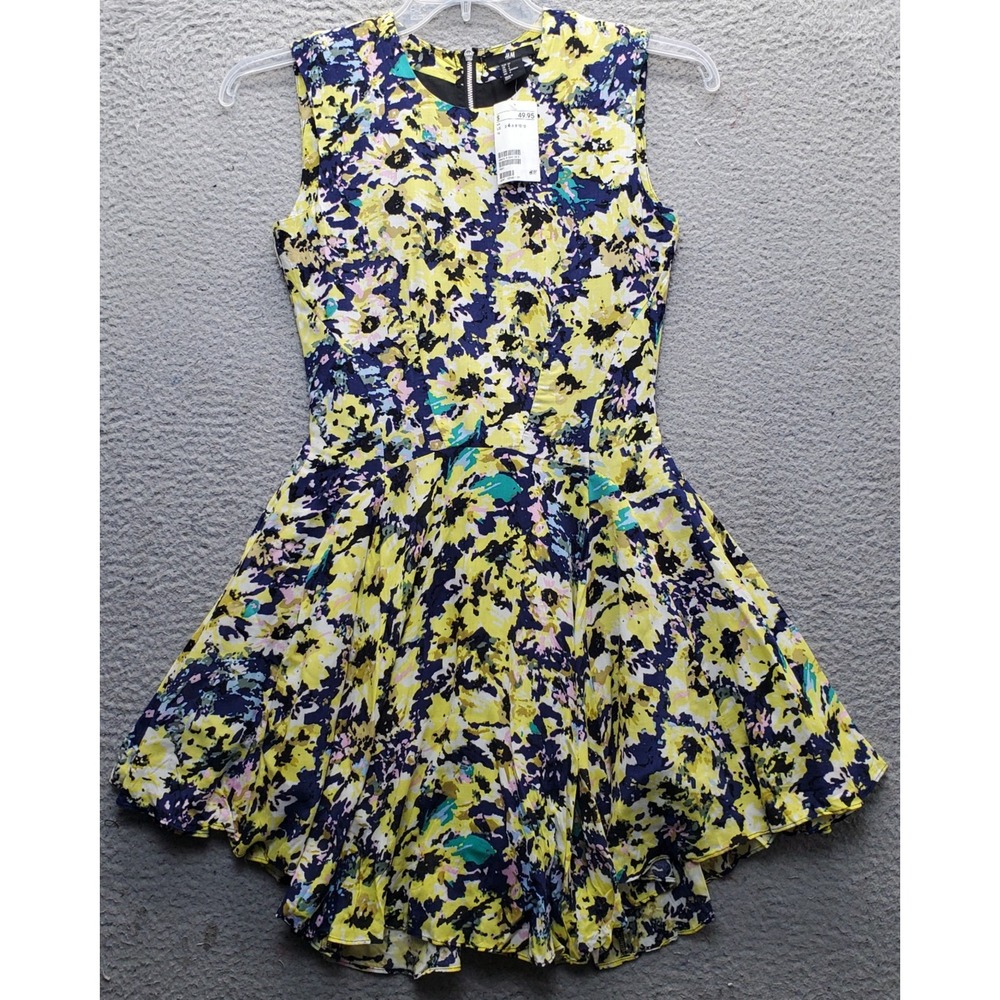 H&M Fit & Flare Mini Dress Women 4 Multi Floral Sleeveless Asymmetrical Back Zip